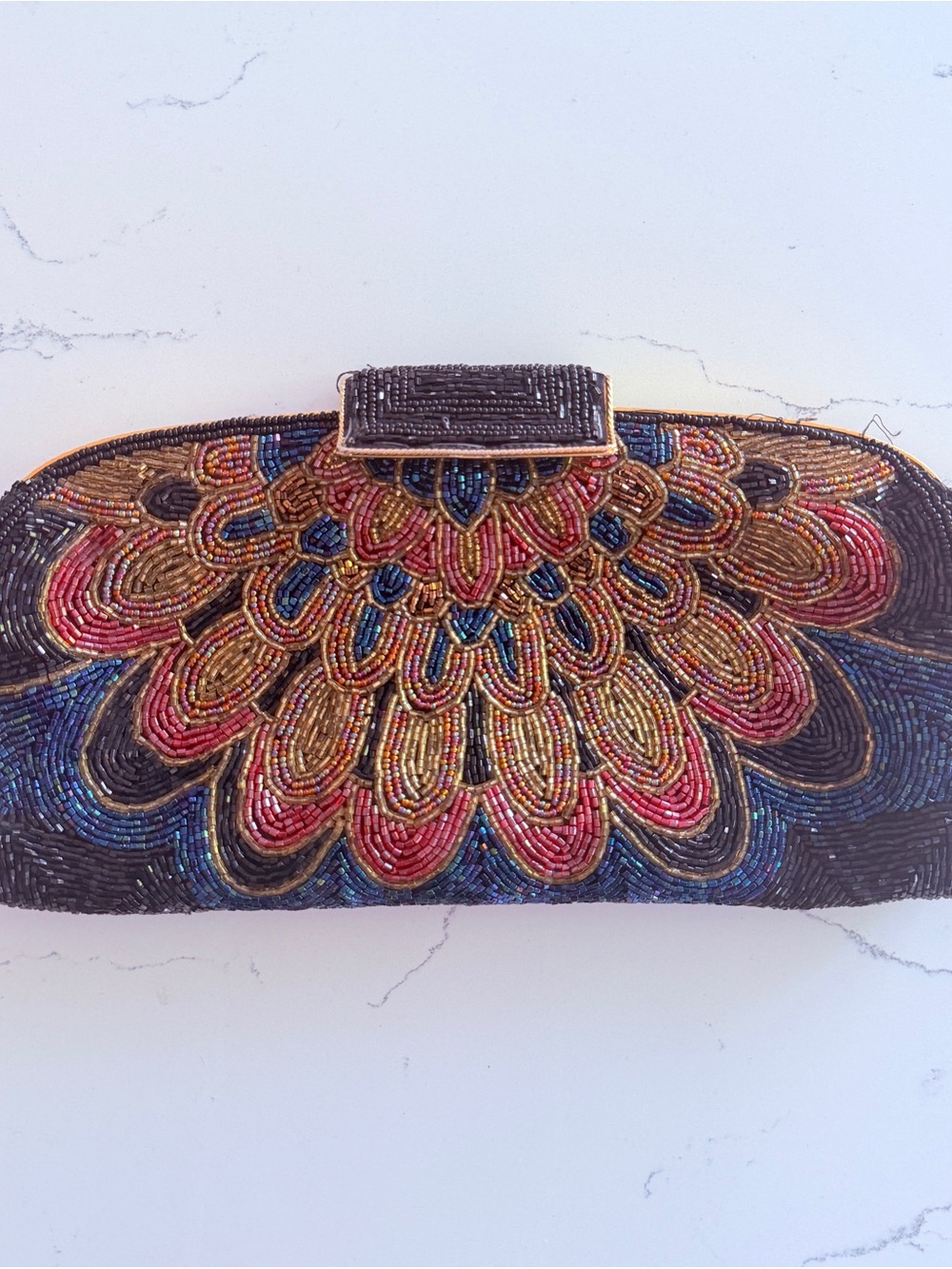 Vintage Beaded Peacock Evening Clutch Purse Art Deco Floral Bag Black Pink Gold - Picture 2 of 9